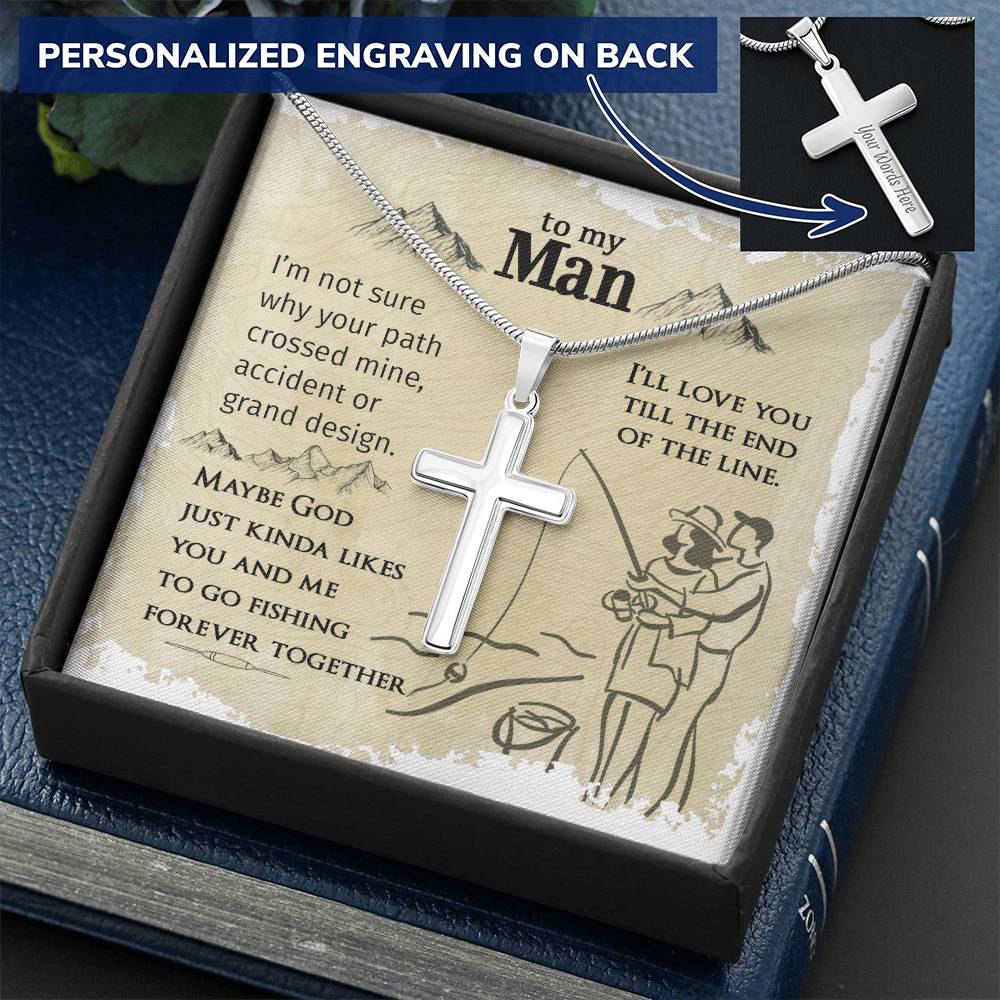 For Your Man - Go Fishing Together Forever - Cross Customize Engraved Cross Necklace