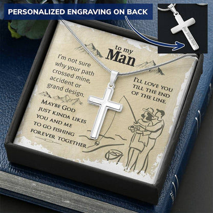 For Your Man - Go Fishing Together Forever - Cross Customize Engraved Cross Necklace