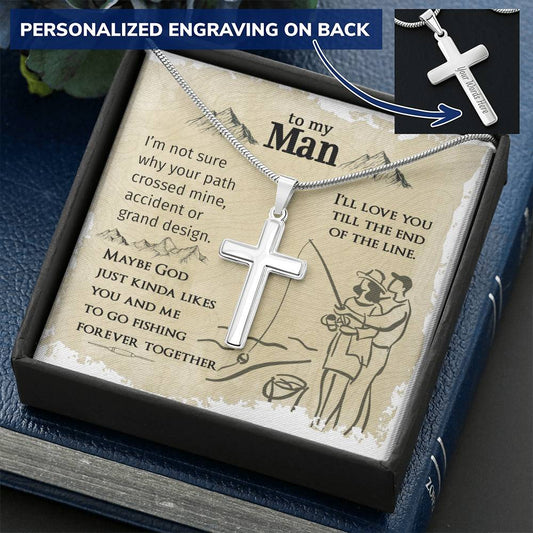 For Your Man - Go Fishing Together Forever - Cross Customize Engraved Cross Necklace