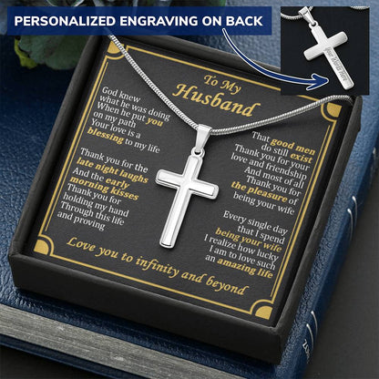 For Husband - Blessing To My Life - Cross Customize Engraved Cross Necklace