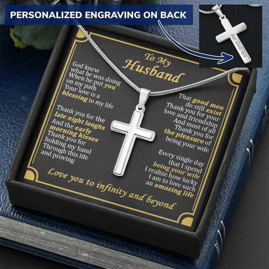 For Husband - Blessing To My Life - Cross Customize Engraved Cross Necklace