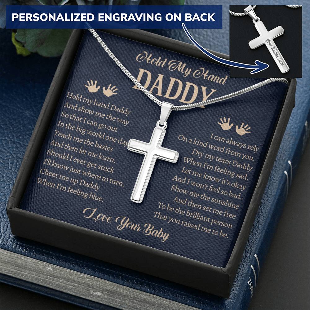 Fathers Day Gift From Baby Customize Father Gift From Baby Hold My Hand Daddy Gift Daddy 1 Customize Engraved Cross Necklace
