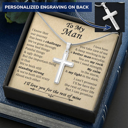 For Your Man - When I Need Strength - Cross Customize Engraved Cross Necklace