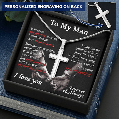 For Your Man - Fall In Love With You - Cross Customize Engraved Cross Necklace