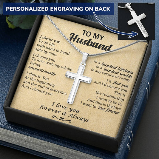 For Husband - Hundred Lifetimes - Cross Customize Engraved Cross Necklace