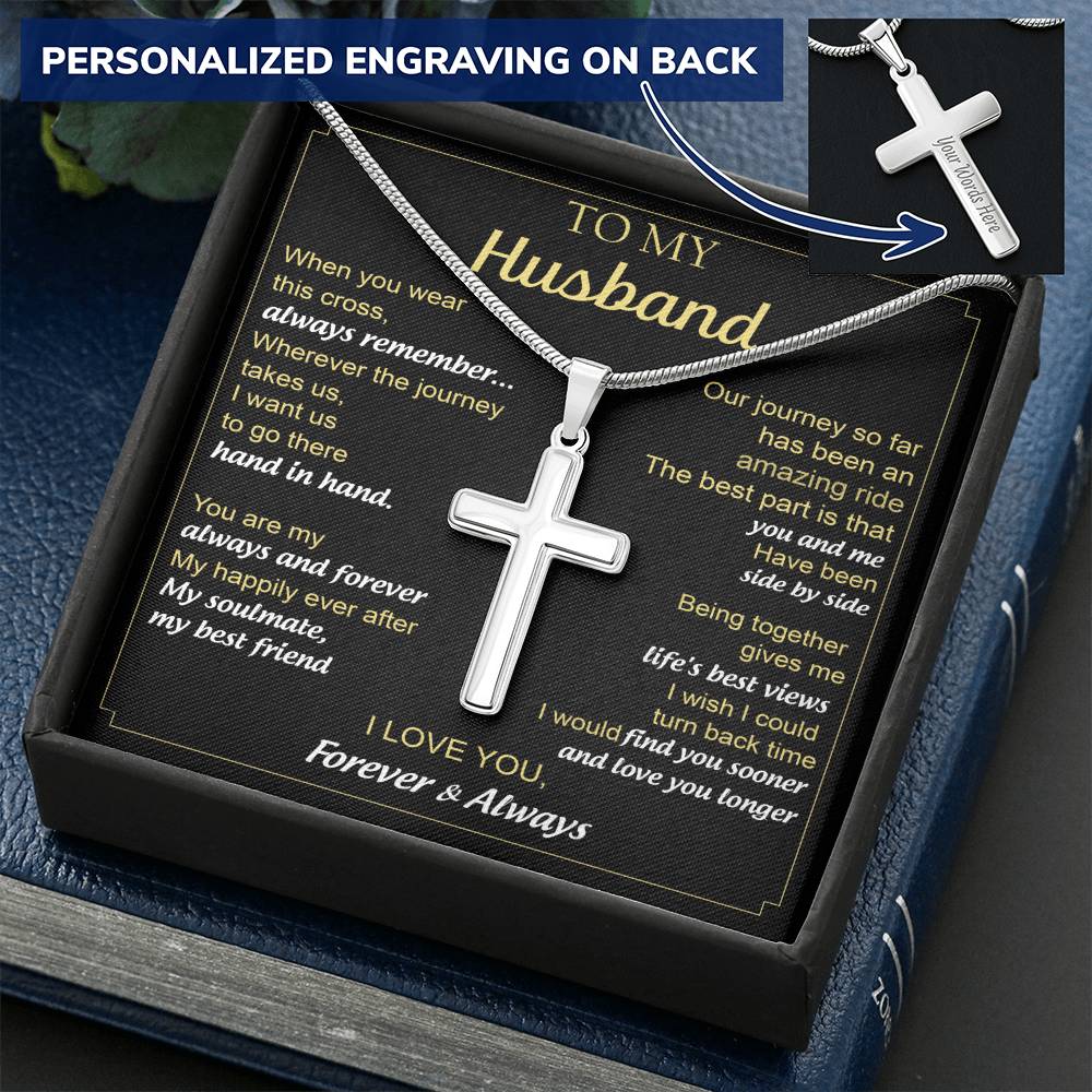 For Husband - Amazing Ride - Cross Customize Engraved Cross Necklace