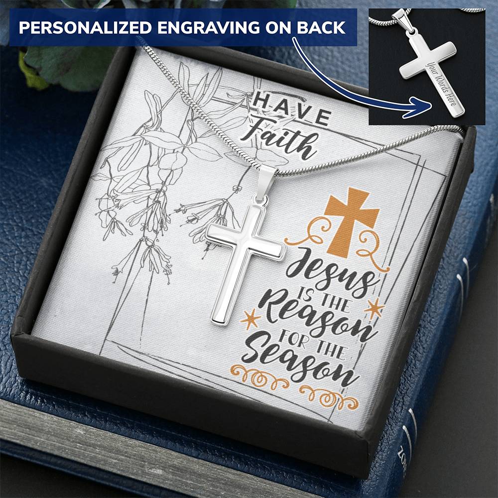 Dad To Son Gifts Cross Necklace Chain Bible Verse - Jesus Is The Reason For The Season Customize Engraved Cross Necklace