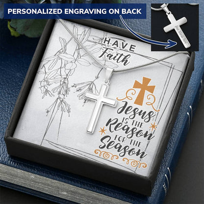 Dad To Son Gifts Cross Necklace Chain Bible Verse - Jesus Is The Reason For The Season Customize Engraved Cross Necklace