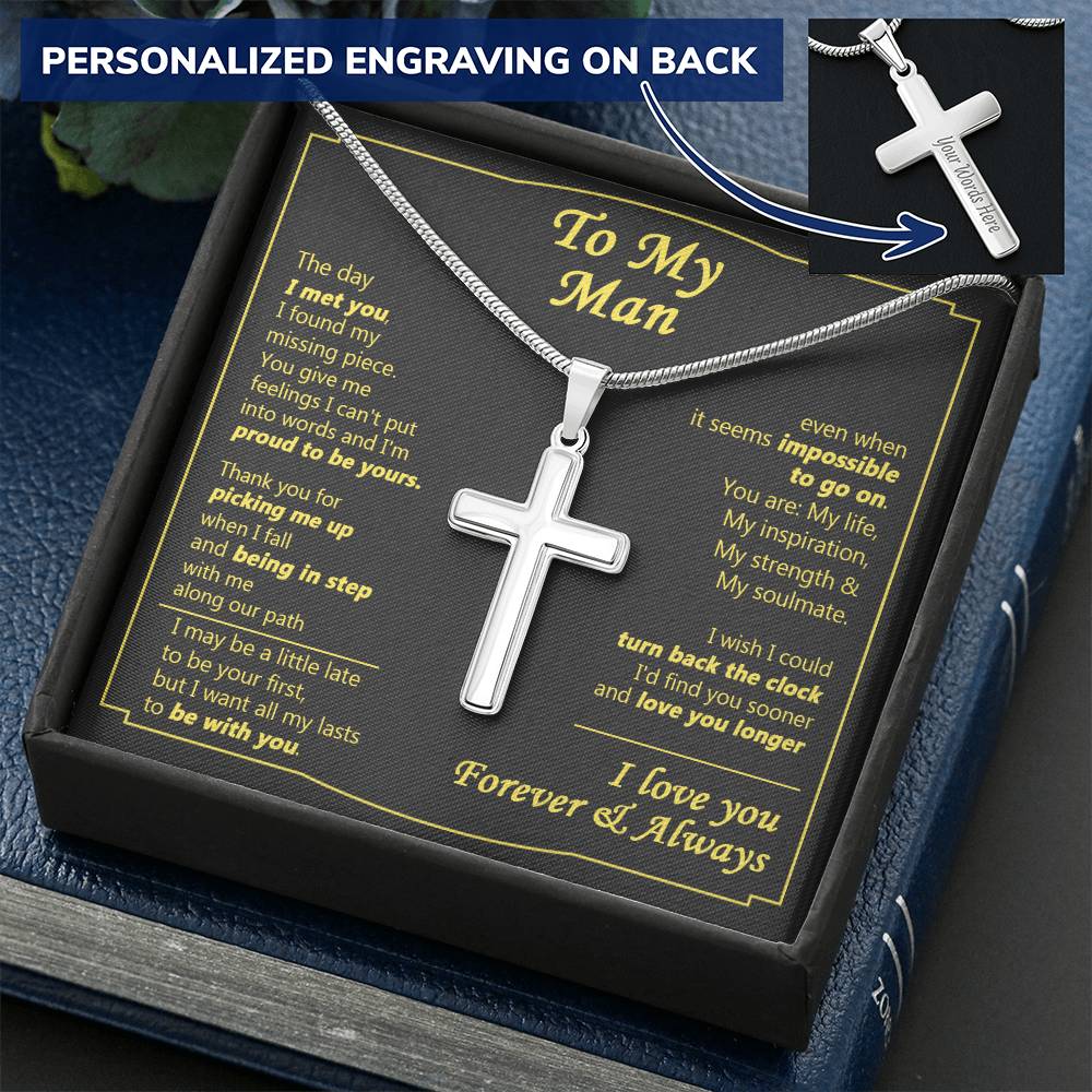 For Your Man - Find You Sooner - Cross Customize Engraved Cross Necklace