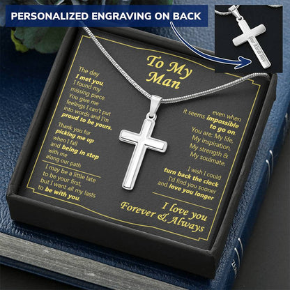 For Your Man - Find You Sooner - Cross Customize Engraved Cross Necklace