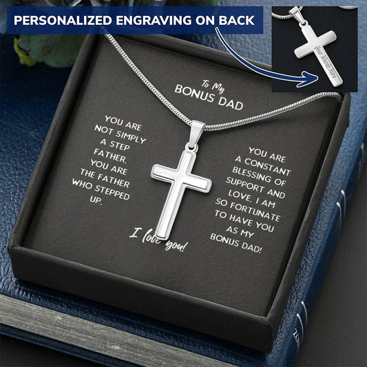 Bonus Dad Cross Necklace Customize Engraved Cross Necklace