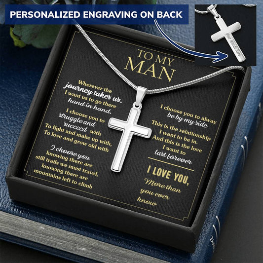 For Your Man - Always Be By My Side - Cross Customize Engraved Cross Necklace
