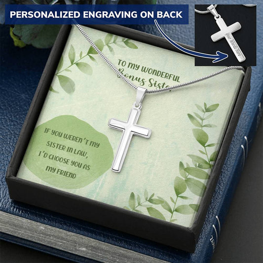 Bonus Sister Cross Pendant Sister In Law Customize Engraved Cross Necklace