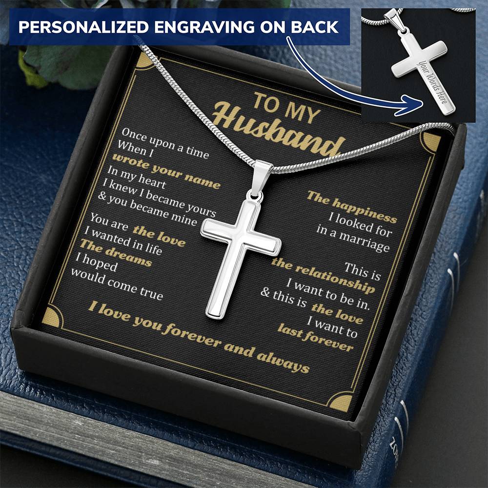 For Husband - Your Name In My Heart- Cross Customize Engraved Cross Necklace