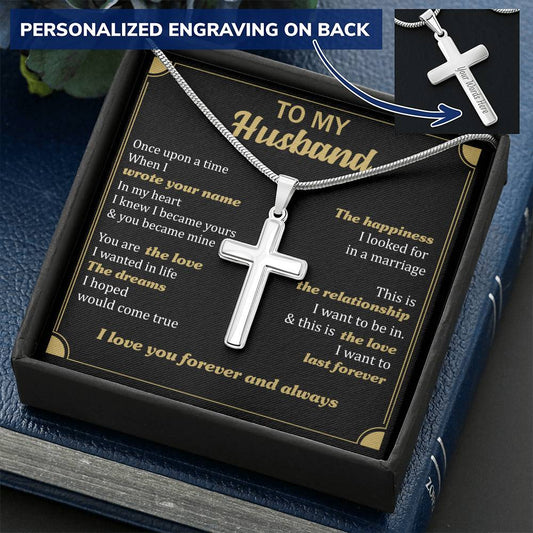 For Husband - Your Name In My Heart- Cross Customize Engraved Cross Necklace