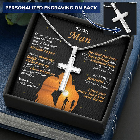 For Your Man - When I Sad - Cross Customize Engraved Cross Necklace