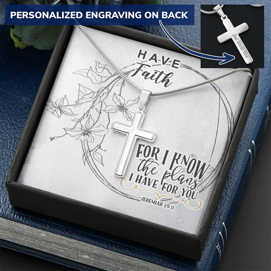 Dad To Son Gifts Cross Necklace Chain Bible Verse - For I Know The Plans I Have For You Customize Engraved Cross Necklace