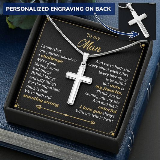 For Your Man - Love Story - Cross Customize Engraved Cross Necklace