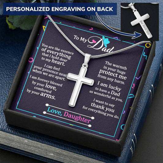 Father's Day Customize Cross Necklace  Dad Quote Gift Design Father Is Everything Customize Engraved Cross Necklace