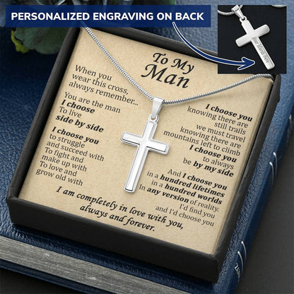 For Your Man - Live Side By Side - Cross 1 Customize Engraved Cross Necklace