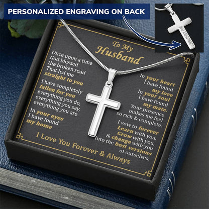 For Husband - Best Versions - Cross Customize Engraved Cross Necklace