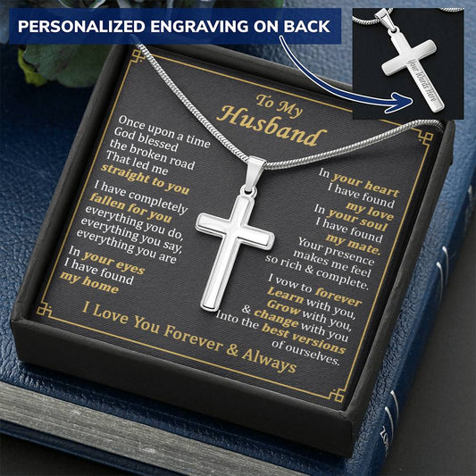 For Husband - Best Versions - Cross Customize Engraved Cross Necklace