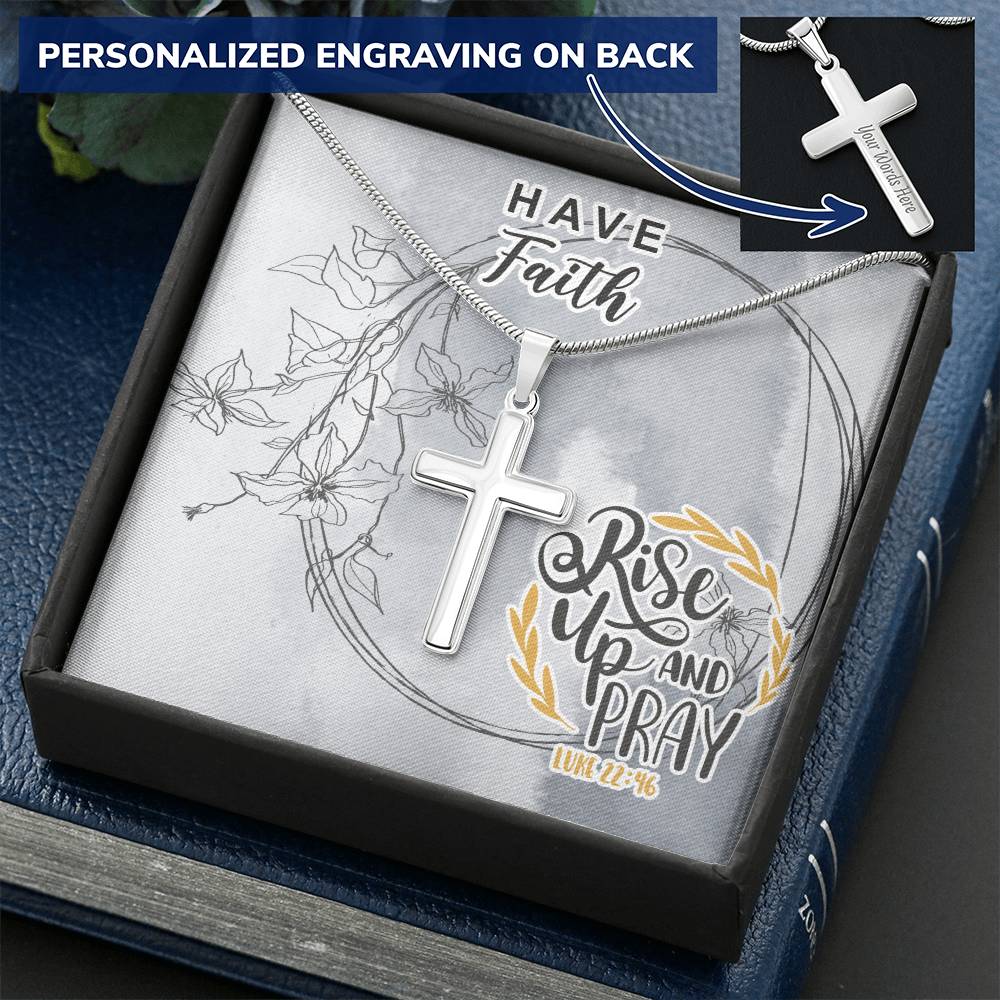 Dad To Son Gifts - Rise Up And Pray Customize Engraved Cross Necklace