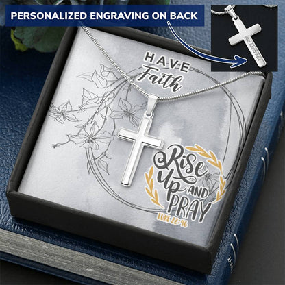 Dad To Son Gifts - Rise Up And Pray Customize Engraved Cross Necklace