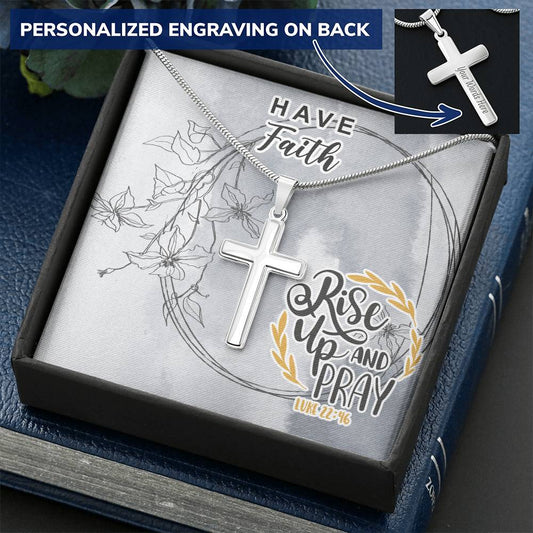 Dad To Son Gifts - Rise Up And Pray Customize Engraved Cross Necklace