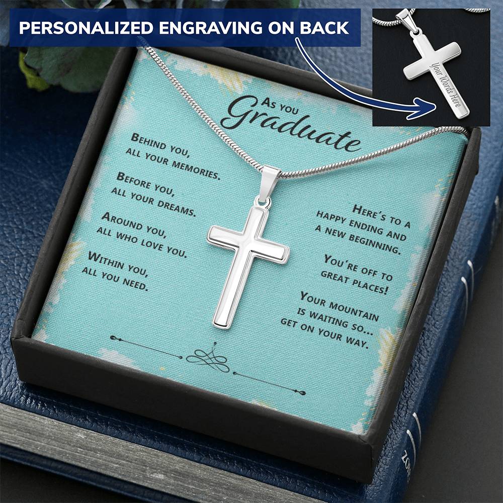 As You Graduate Necklace Customize Engraved Cross Necklace
