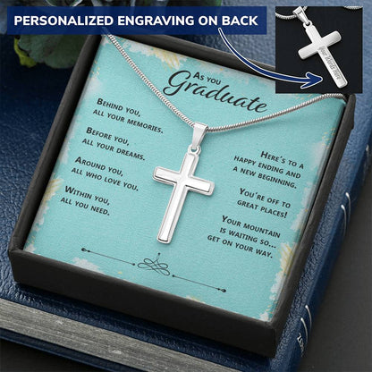 As You Graduate Necklace Customize Engraved Cross Necklace
