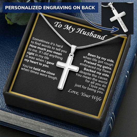 Gift For Husband - My Flaws - Cross Customize Engraved Cross Necklace