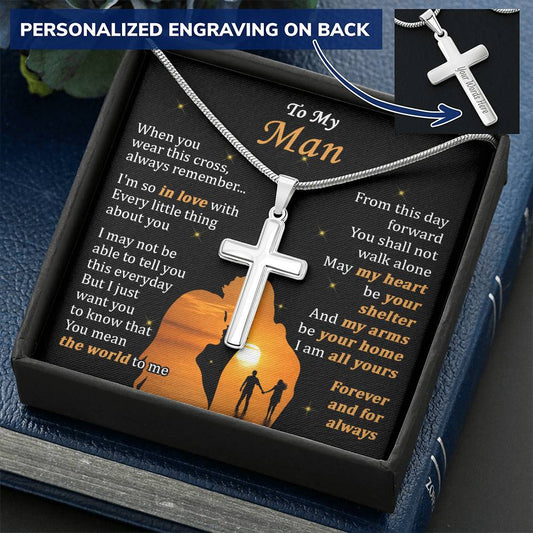 For Your Man - I Am All Yours - Cross Customize Engraved Cross Necklace