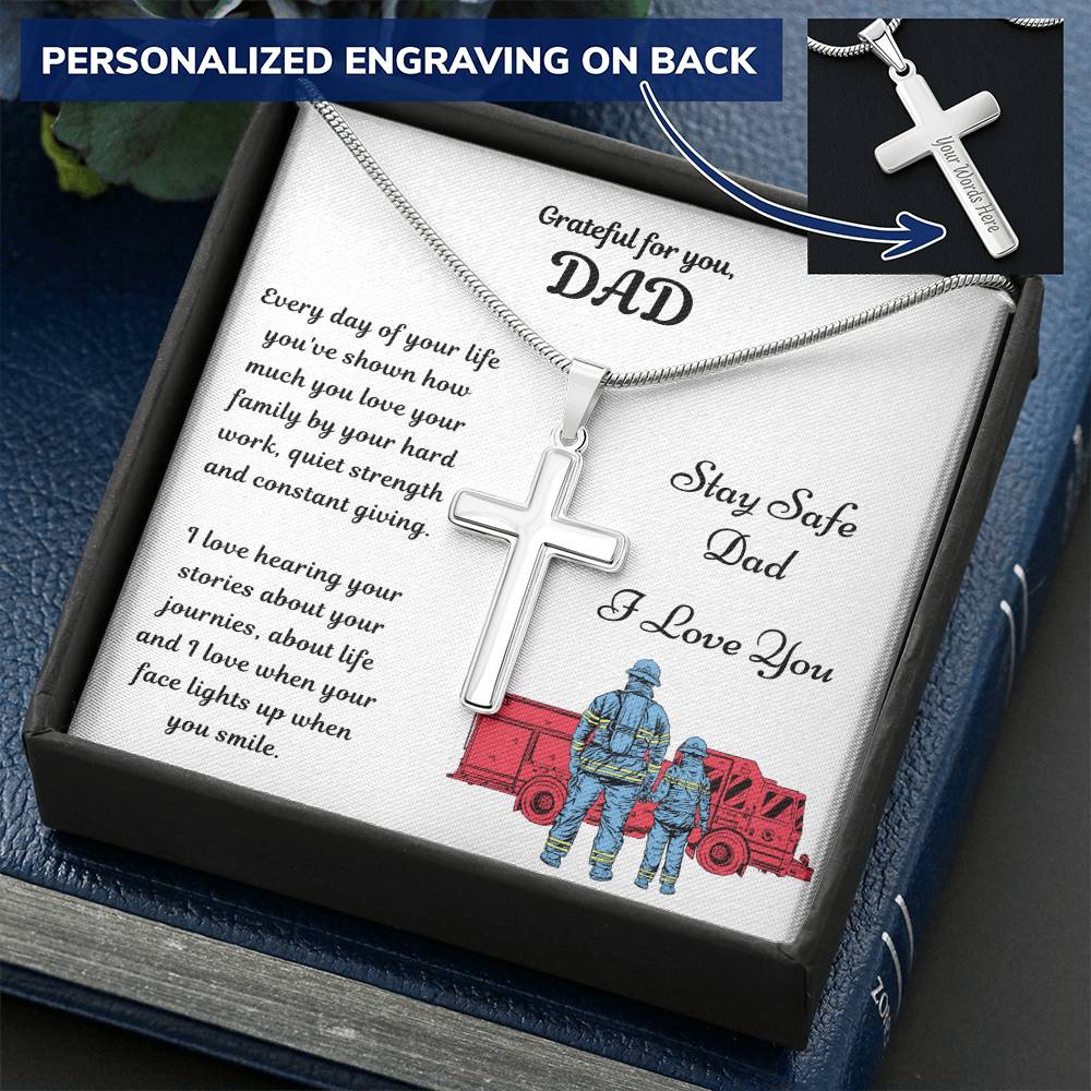 Cross Necklace Gift - Stay Safe Dad - Trucker Dad Customize Engraved Cross Necklace