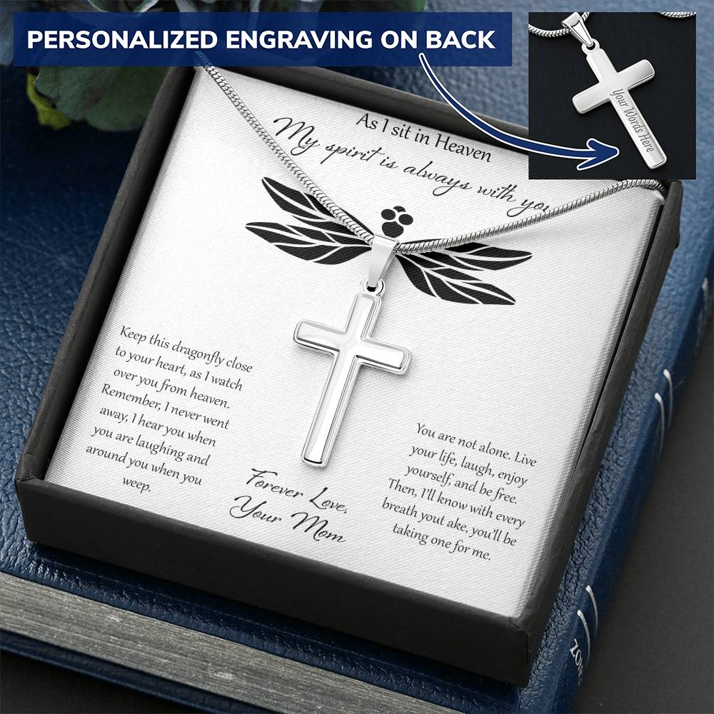 As I Sit In Heaven My Spirit Is Always With You - Mom Customize Engraved Cross Necklace