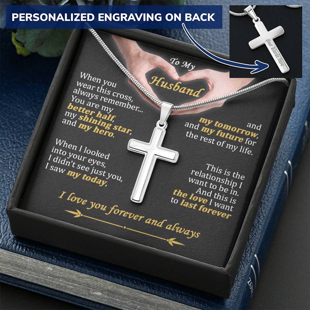For Husband - My Hero - Cross Customize Engraved Cross Necklace