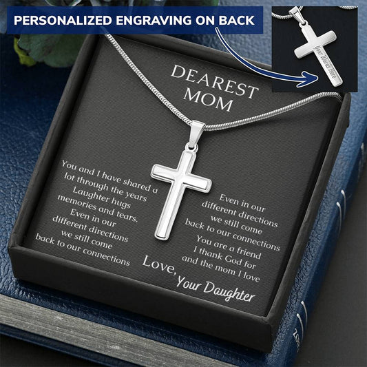 Dearest Mom  Warm Your Mom's Heart With This Necklace Customize Engraved Cross Necklace