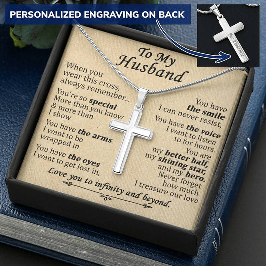 For Husband - Shining Star - Cross Customize Engraved Cross Necklace