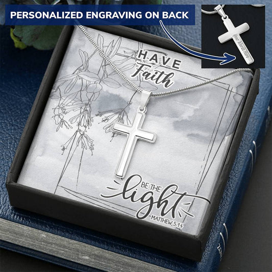 Dad To Son Gifts Cross Necklace Chain Bible Verse - Be The Light Customize Engraved Cross Necklace