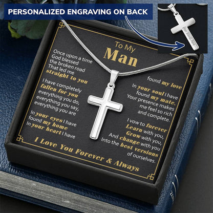 For Your Man - Learn With You - Cross Customize Engraved Cross Necklace