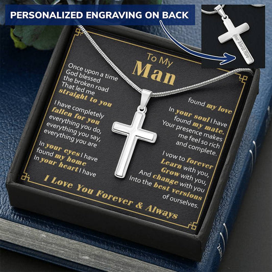 For Your Man - Learn With You - Cross Customize Engraved Cross Necklace