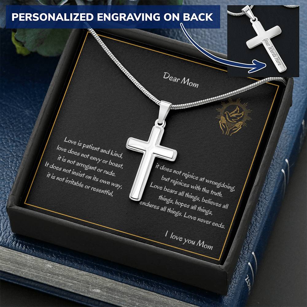 Dear Mom Corinthians 134-13 Customize Engraved Cross Necklace