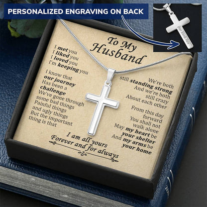 For Husband - Keeping You - Cross Customize Engraved Cross Necklace
