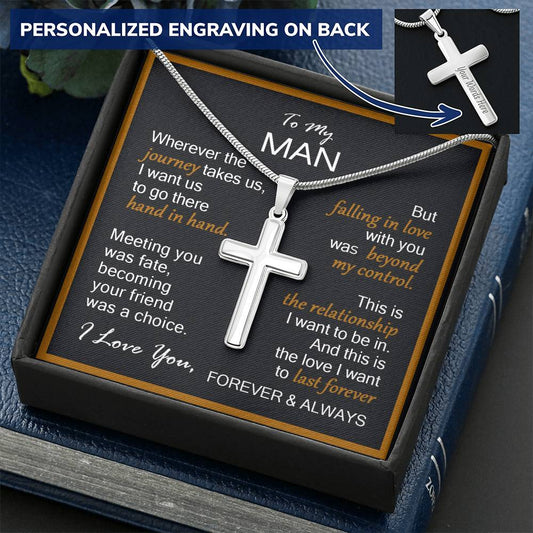For Your Man - Last Forever - Cross Customize Engraved Cross Necklace