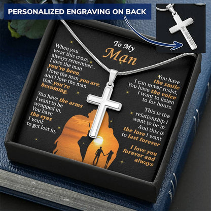 For Your Man - The Man You Are - Cross Customize Engraved Cross Necklace