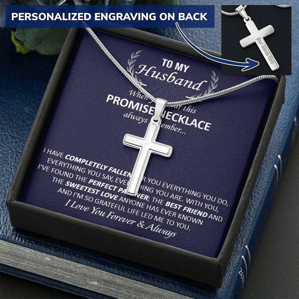 Gift For Husband - Perfect Partner - Cuban Link Customize Engraved Cross Necklace