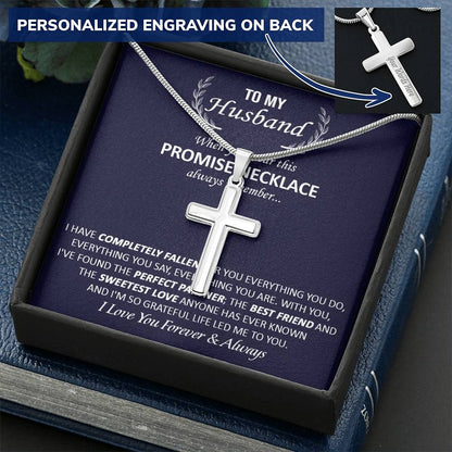 Gift For Husband - Perfect Partner - Cuban Link Customize Engraved Cross Necklace