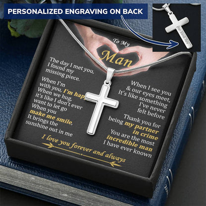 For Your Man - When We Hug - Cross Customize Engraved Cross Necklace