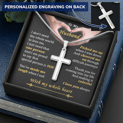 For Husband - Making My Life Colorful - Cross Customize Engraved Cross Necklace
