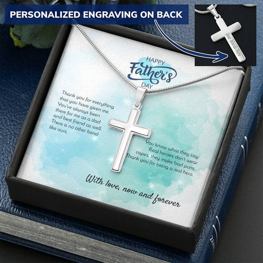 Fathers Day Gift - Cross Pendant. Customize Engraved Cross Necklace